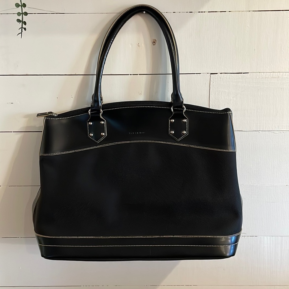 Jack Georges Large Black Italian Saffiano Leather Satchel w/Computer Sle…